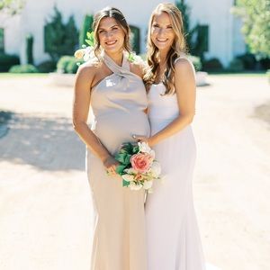 BHLDN champagne dress altered for maternity